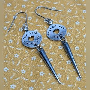 Silver Motivational Drop Earrings